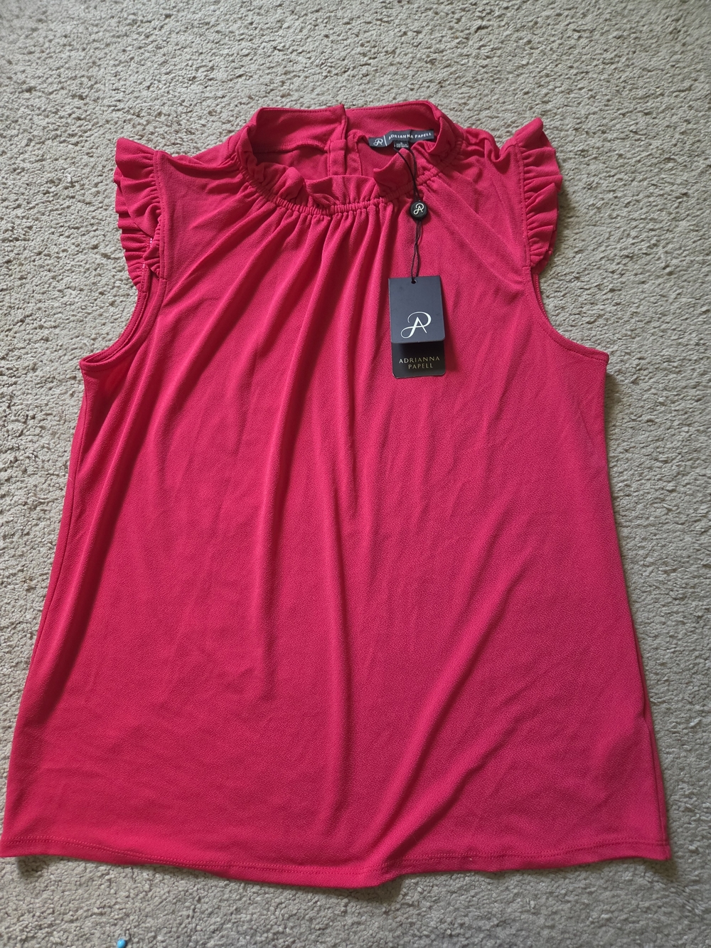Adrianna Papell Vivid Pink Solid Ruffle Neck Sleeveless Tank Top Women's S